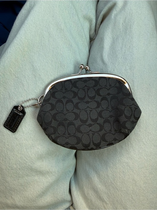 Coach Handbags - Coach Black Signature Canvas Kiss-Lock Coin Pouch with Tag